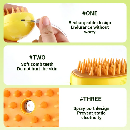 3-in-1 Pet Grooming Kit: Steam Brush, Massage Comb & Hair Remover